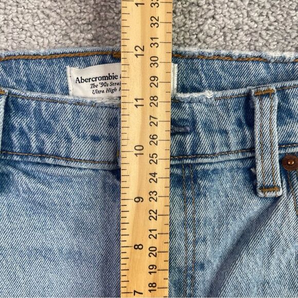 Abercrombie & Fitch Jeans Women's 30 Blue 90's Straight High Rise Split Leg - Picture 9 of 12